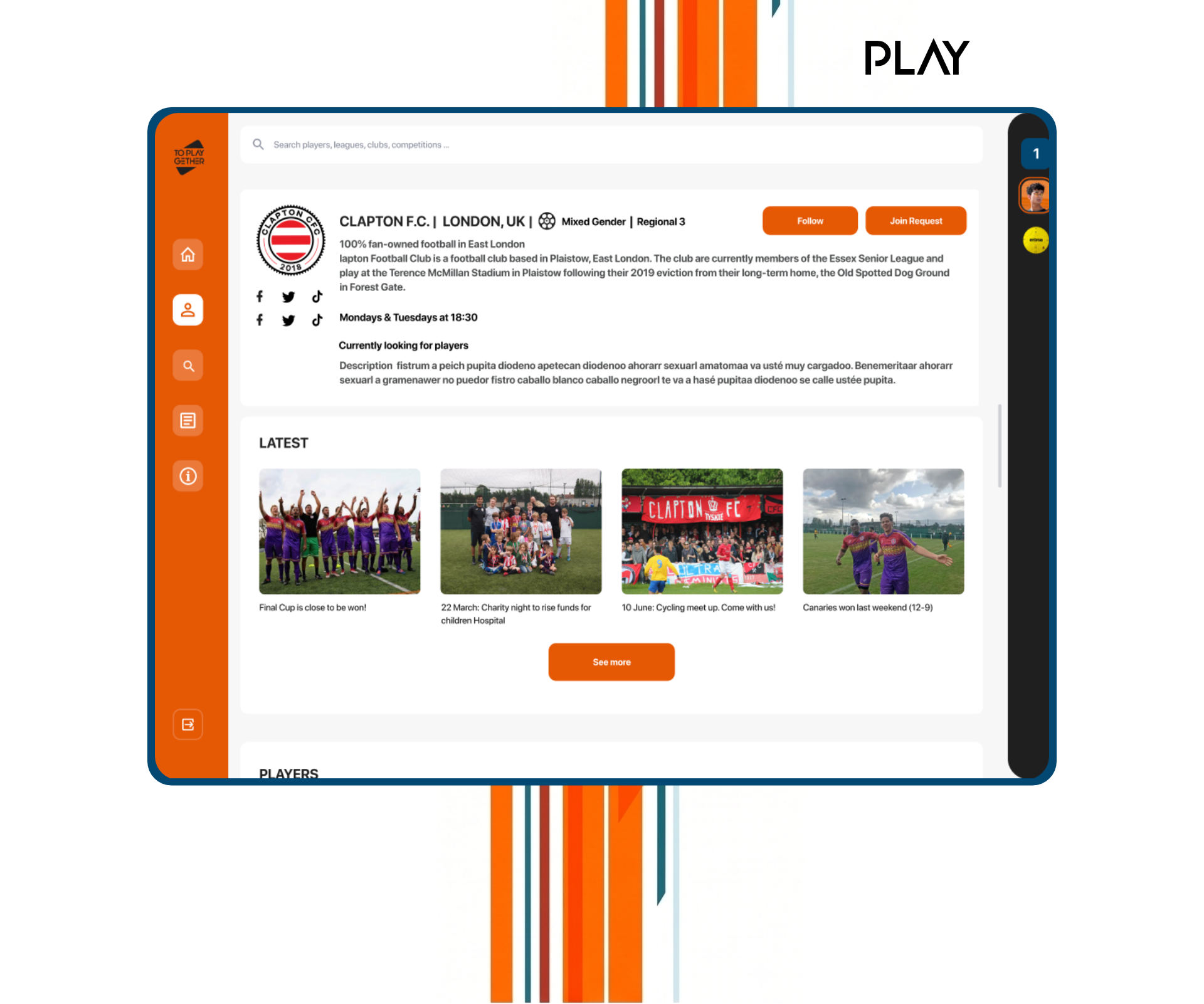 Toplaygether sports amateur app